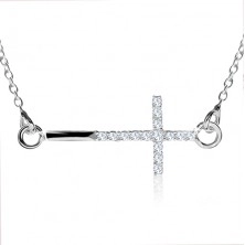Colier cu lanț finuț, cruce model latin, zirconii transparente, argint 925