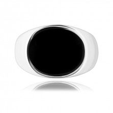 Inel argint 925, oval cu smalţ negru, suprafaţă lucioasă cu aspect tip oglindă