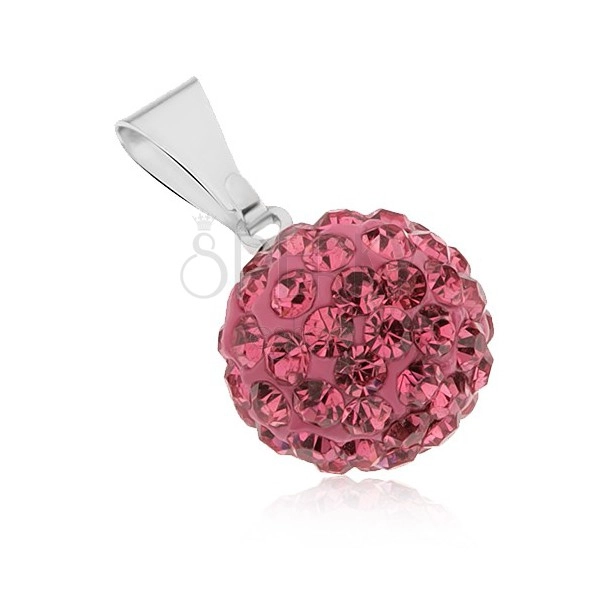 Pandantiv Shamballa din oţel, bilă roz închis cu pietre, 12 mm