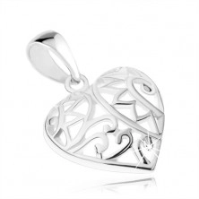 Pandantiv - inimă simetrică cu decorații filigranate, argint 925