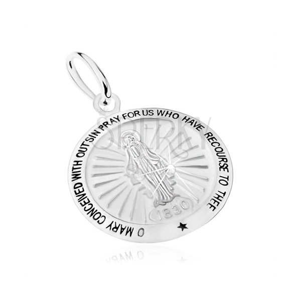 Pandantiv realizat din argint 925, motiv medalion miraculos - Fecioara Maria, rugăciune