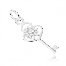 Pandantiv plat în formă de cheie realizat din argint 925, inimă realizată din trei inimi și o bilă
