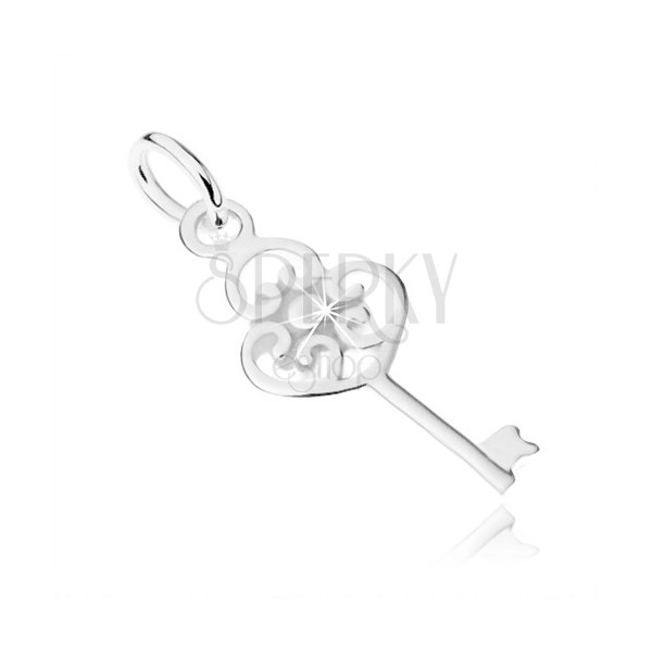 Pandantiv plat în formă de cheie realizat din argint 925, inimă realizată din trei inimi și o bilă