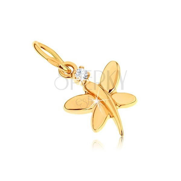Pandantiv din aur 375 - fluture lucios decorat cu zirconiu rotund transparent