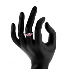 Inel de logodnă argint 925, zirconiu oval, roz, zirconiu mic, transparent