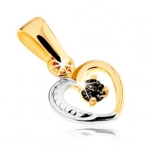 Pandantiv în două culori din aur 9K - contur de inimă simetrică, safir negru