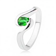 Inel de logodnă argint 925 - braţe bifurcate, ştras oval, verde închis