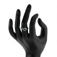 Inel de logodnă argint 925 - braţe bifurcate, ştras oval, verde închis