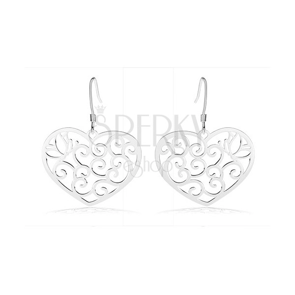 Cercei din argint 925, inimă cu ornamente filigranate, contur de fluture, spirale