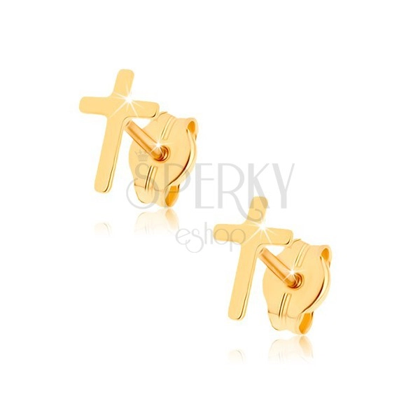 Cercei din aur galben 9K - cruce latină lucioasă