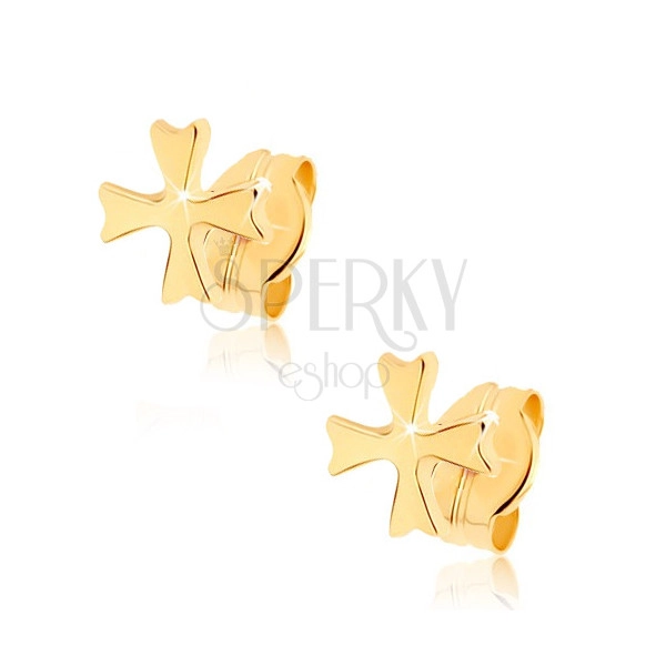 Cercei din aur galben 9K - cruce malteză lucioasă, cu şurub
