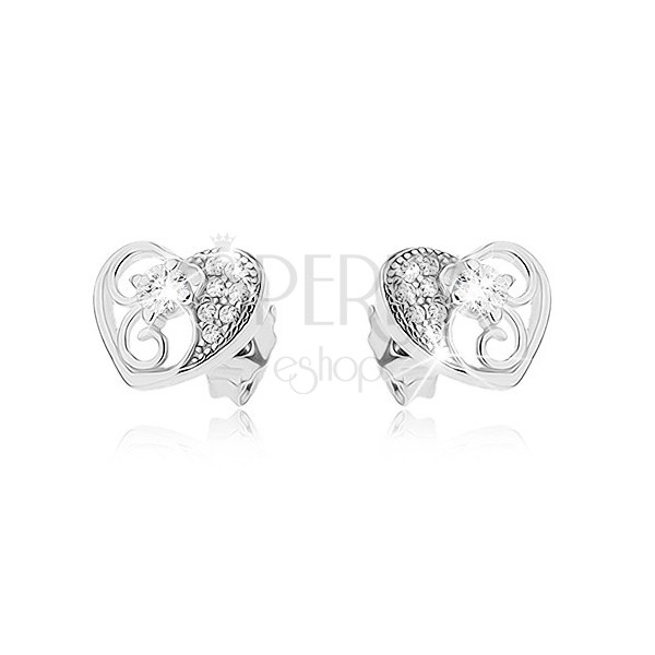 Cercei din argint 925 - contur de inimă, decorat cu ştrasuri şi ornamente