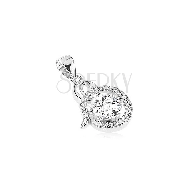 Pandantiv din argint 925 - spirală lucioasă, zirconiu oval transparent, stras rotund