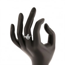 Inel de logodnă argint 925, zirconiu rotund, transparent într-un contur ondulat de inimă