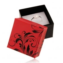 Cutiuță de cadou roșu cu negru pentru inel, model floral
