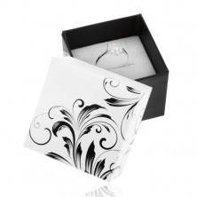 Cutiuță de cadou pentru inel, model frunze agățătoare, combinație negru cu alb