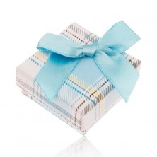 Cutiuță de cadou pentru inel cu model în carouri, fundiță albastru deschis