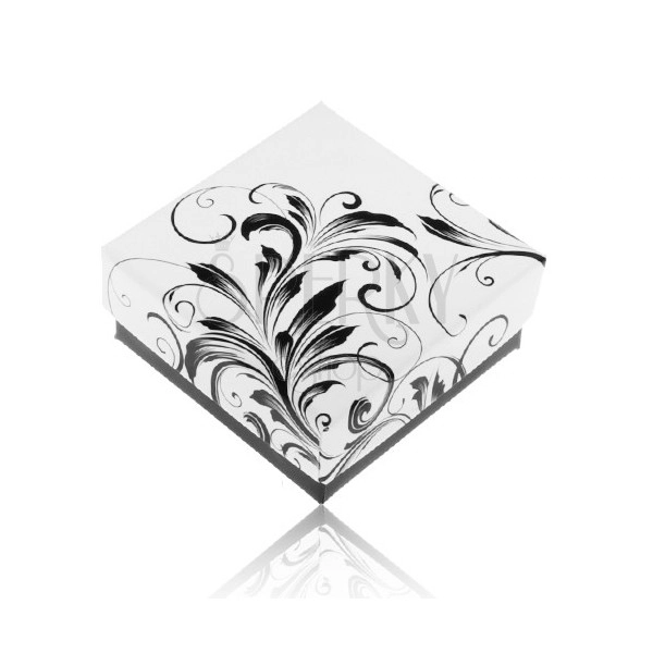 Cutiuță de cadou negru cu alb pentru inel, ornamente florale