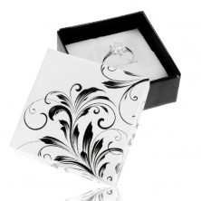 Cutiuță de cadou negru cu alb pentru inel, ornamente florale