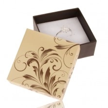 Cutiuță de cadou pentru inel sau cercei, culori crem și maro, ornamente florale