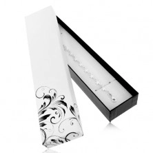 Cutiuță de cadou alb cu negru pentru lanț și ceas de mână, ornament floral