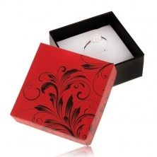 Cutiuță roșu deschis cu negru pentru inel sau cercei, cu ornamente