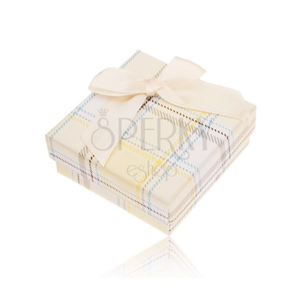 Cutiuță de cadou pentru inel, cercei sau pandantiv, model galben în carouri, fundiță