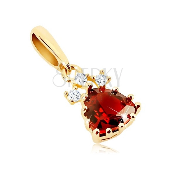 Pandantiv din aur 375 - triunghi granat roşu, zirconii transparente strălucitoare