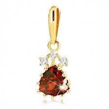 Pandantiv din aur 375 - triunghi granat roşu, zirconii transparente strălucitoare