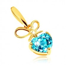 Pandantiv din aur 375 - fundiță și inimă din topaz în nuanță albastră