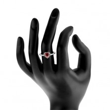 Inel din argint 925 - inimă roşie cu margine din zirconiu transparent
