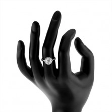 Inel din argint 925 - zirconiu rotund transparent cu contur strălucitor