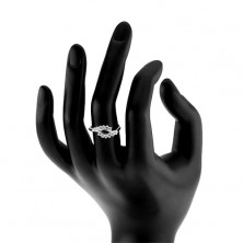 Inel de logodnă din argint 925, capete braţe unduite, zirconii transparente