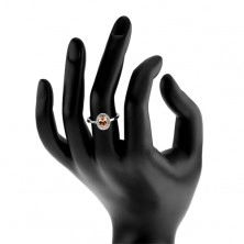 Inel din argint 925, zirconiu portocaliu oval, margine transparentă strălucitoare