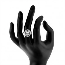Inel din argint 925, contur mai lat format din simboluri ale infinitului, zirconiu oval transparent