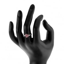 Inel din argint 925 cu inimă din zirconiu roz deschis