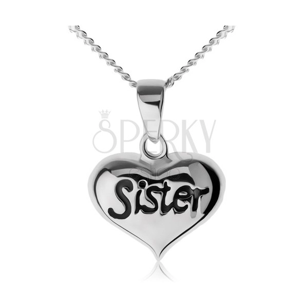 Colier ajustabil, o inimă cu inscripţia "Sister", argint 925