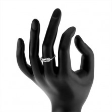 Inel din argint 925, zirconiu rotund transparent, braţ bifurcat