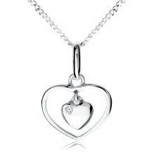 Colier din argint 925, o inimă mică atârnată într-un contur de inimă
