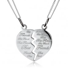 Două lanţuri cu un pandantiv dublu - inimă înjumătăţită "Best Friends", argint 925