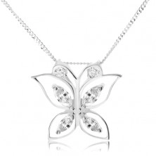 Colier din argint 925, fluture sclipitor, contururi de aripă cu zirconiu transparent