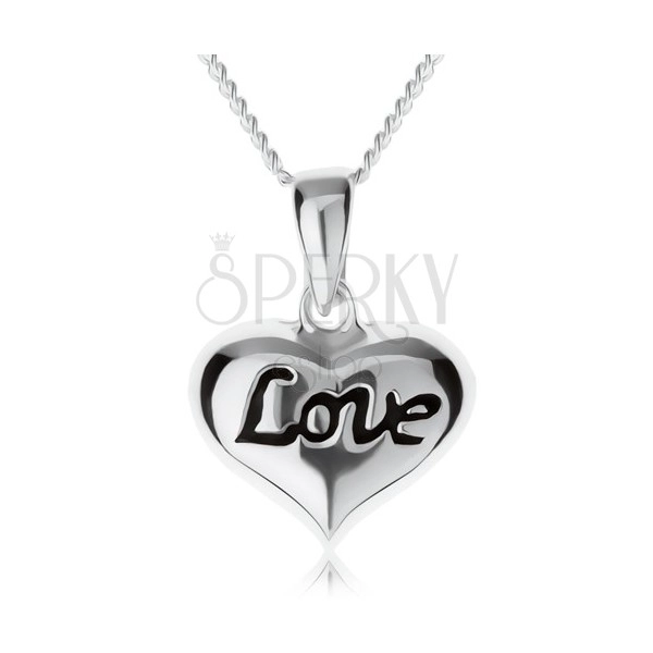 Colier ajustabil, inimă cu inscripţia "Love", argint 925