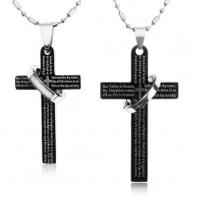 Set coliere pentru cupluri realizate din oțel 316L, cruce neagră cu inel, rugăciune