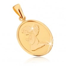 Pandantiv din aur 375 - plăcuţă plată ovală, înger rugându-se
