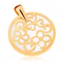 Pandantiv din aur 9K - contur de cerc cu ornamente, fundal perlat