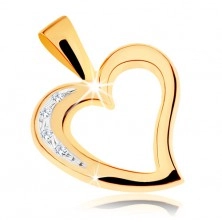 Pandantiv din aur 375 - contur de inimă asimetrică, zirconii transparente