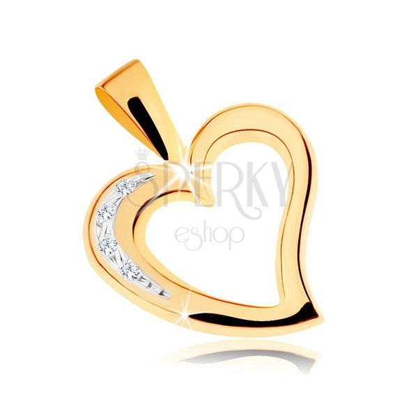 Pandantiv din aur 375 - contur de inimă asimetrică, zirconii transparente