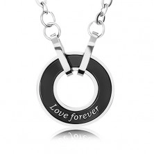 Două coliere realizate din oțel 316L, contur cerc, inscripție "Love forever" (Dragoste veșnică)