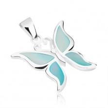 Pandantiv din argint 925, fluture cu aripi ornate cu sidef albastru