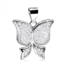 Pandantiv placat cu rodiu din argint 925 în formă de fluture, zirconii mici transparente